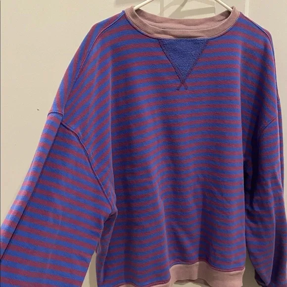 Free People We The Free Classic Striped Oversized Crewneck; Blue Combo; Size XS - Picture 7 of 10